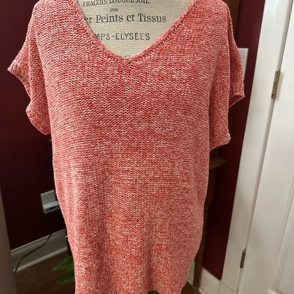 Jones New York Orange and White V-Neck Sweater